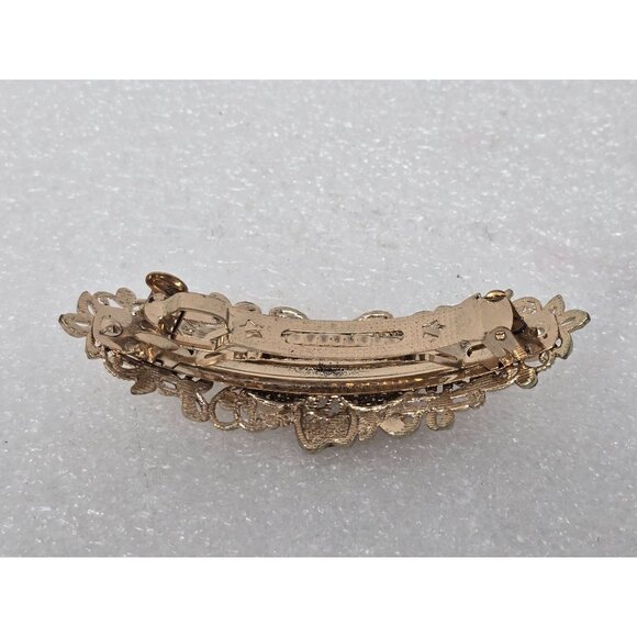Vintage Gold Tone Floral Rhinestone Hair Barrette Clip - Picture 3 of 3